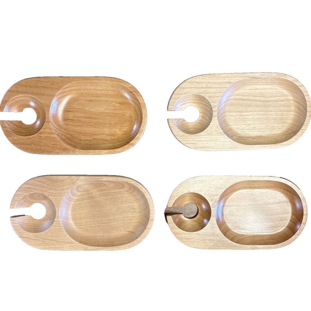 4 Crate & Barrel "Wine & Dine" Wooden Appetizer Plates